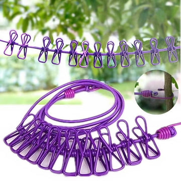 Elastic Flexible Cloth Hanging Rope With 12 Metals Clips With Free Home Delivery