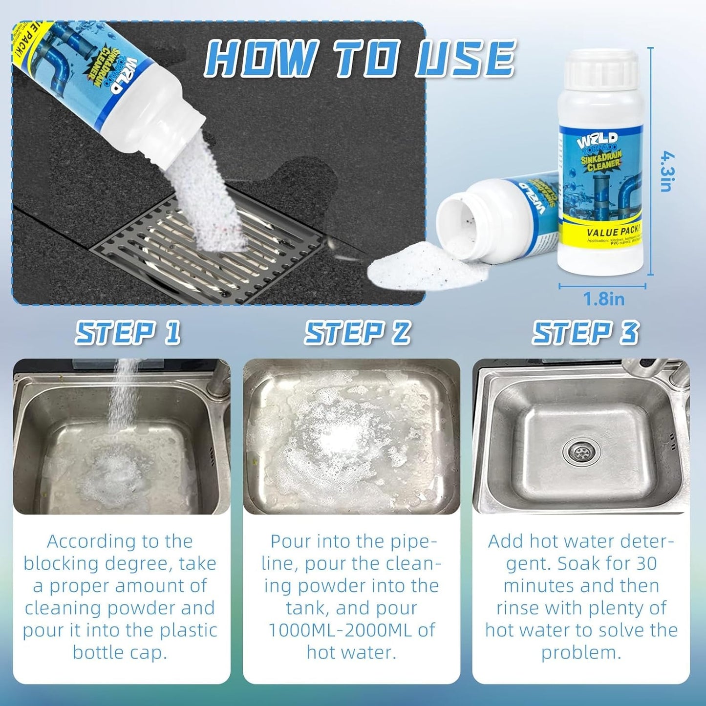 Wild Tornado Sink Drain Cleaner Toilet Cleaner Powder | Bathroom & Kitchen Use
